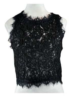 SANS SOUCI Crop Top, Braided Design, Sheer See-Thru, Hidden Side Zip, Size M.